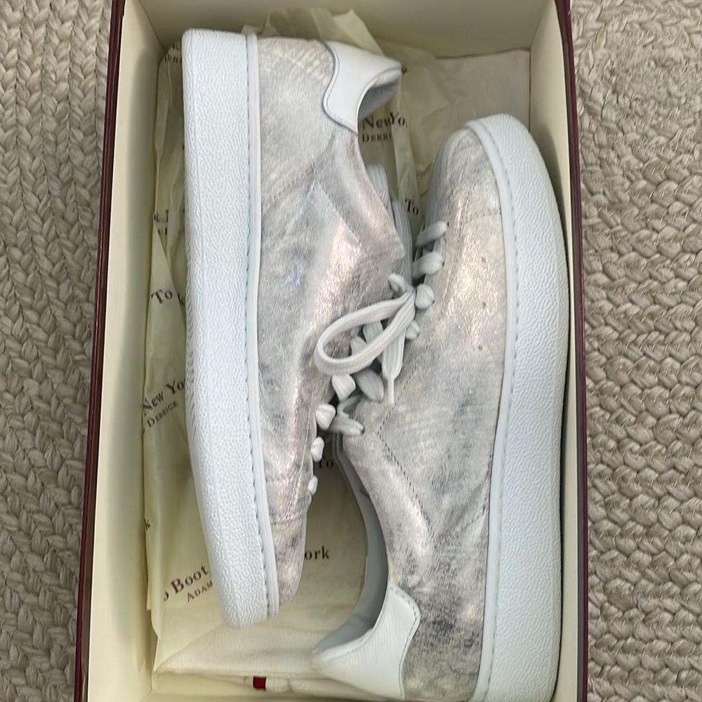 NEW designer sneakers. To Boot New York Adam Derrick. Never worn. Trendy silver